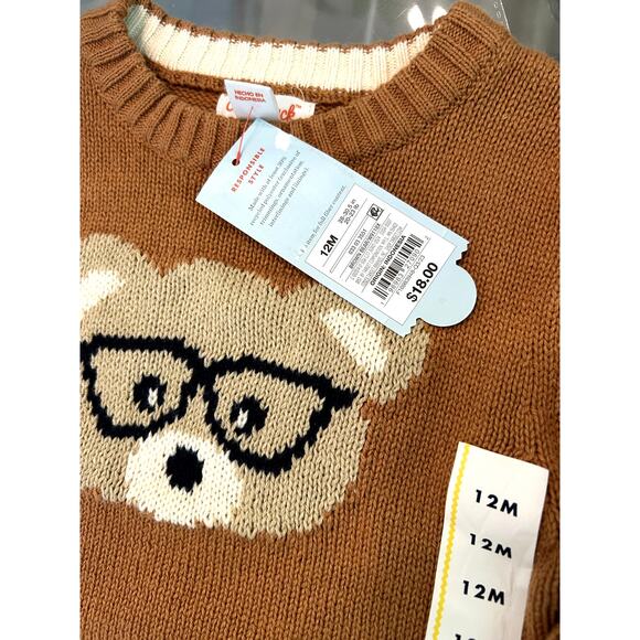 Cat & Jack Boys' Brown Bear Printed Sweater in Brown 12M NWT - Picture 4 of 5